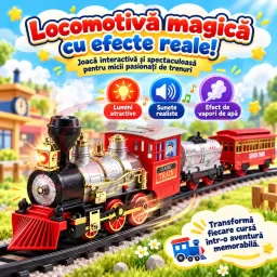 Trenulet electric RCO cu lumini, sunete si vapori de apa, 2 vagoane, sina 345 cm, 13 piese