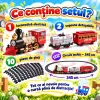 Set tren electric pentru copii cu locomotiva, vagon de pasageri, vagon de marfa si 10 piese de sina usor de montat