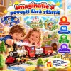 Set tren electric pentru copii cu locomotiva, vagon de pasageri, vagon de marfa si 10 piese de sina usor de montat