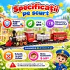 Set tren electric pentru copii cu locomotiva, vagon de pasageri, vagon de marfa si 10 piese de sina usor de montat
