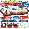 Set tren electric pentru copii cu locomotiva, doua vagoane de marfa, vagon de pasageri, sine si efecte realiste de joc