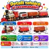 Set tren electric pentru copii cu locomotiva, doua vagoane de marfa, vagon de pasageri, sine si efecte realiste de joc