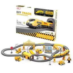 Circuit tren electric Engineering cu accesorii, 92 piese, DIY, +3 ani