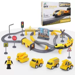 Circuit tren electric Engineering cu accesorii, 92 piese, DIY, +3 ani