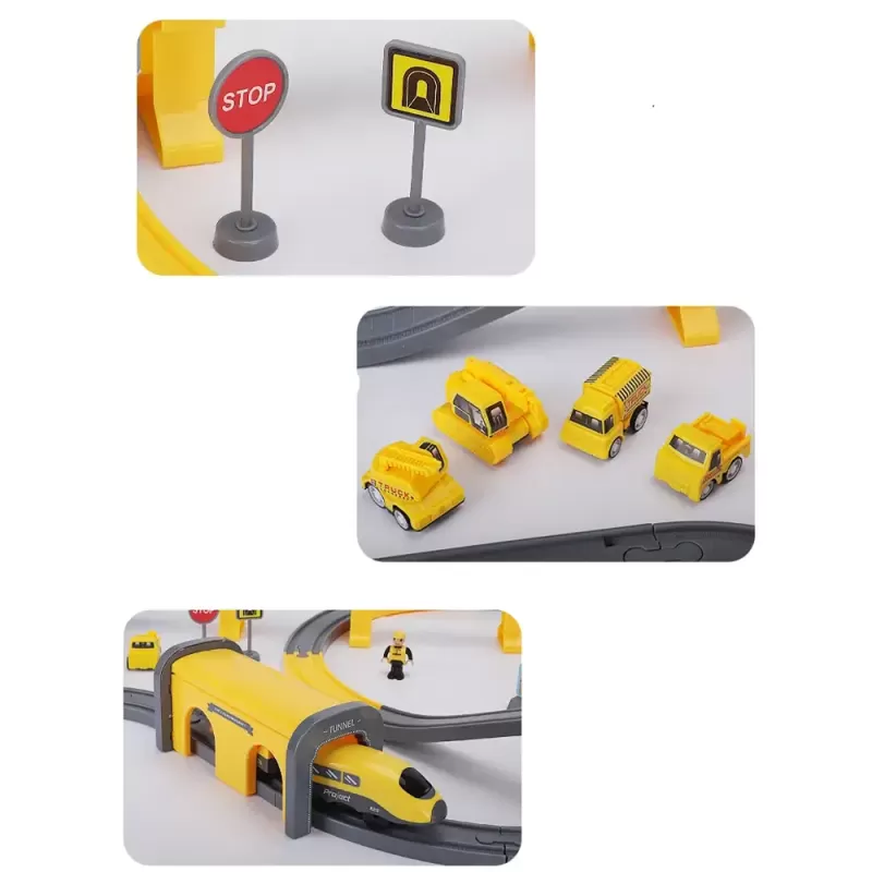 Circuit tren electric Engineering cu accesorii, 92 piese, DIY, +3 ani