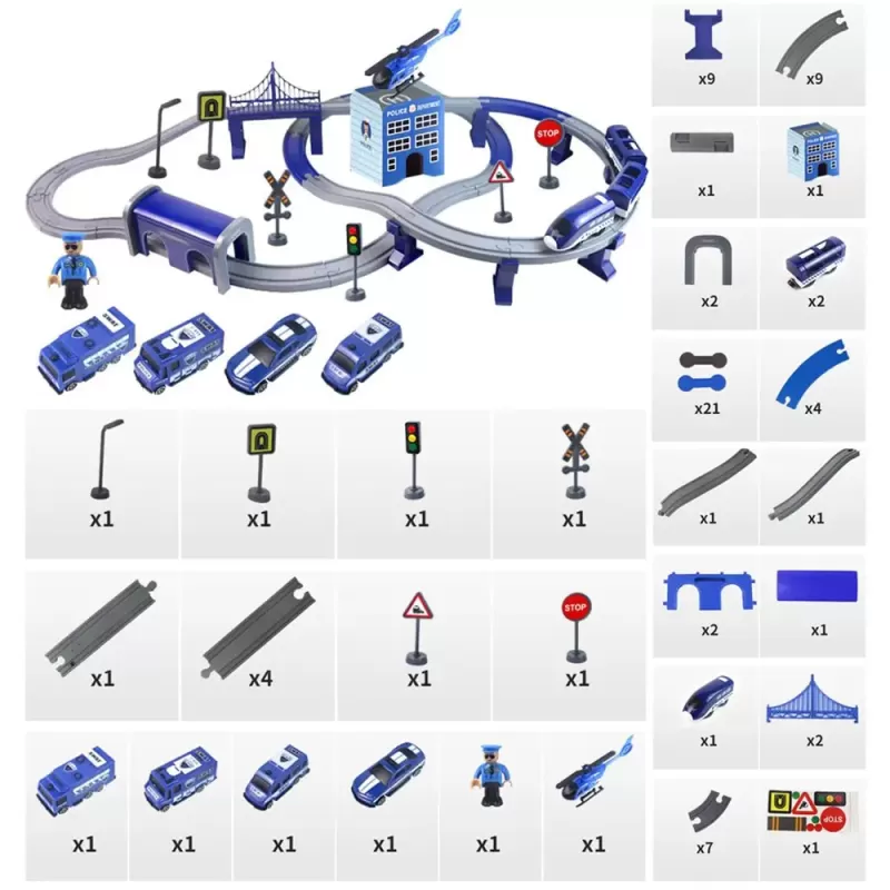 Circuit tren electric Police cu accesorii, 92 piese, DIY +3 ani