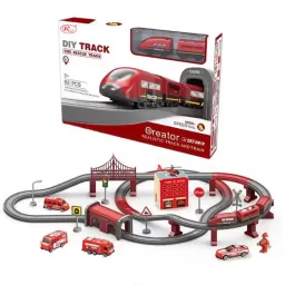 Circuit tren electric Fire Police cu accesorii, 92 piese, DIY, +3 ani