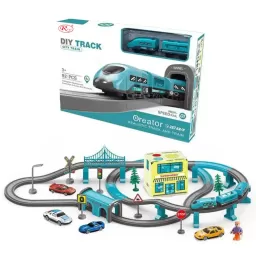 Circuit tren electric City cu accesorii, 92 piese, DIY, +3 ani