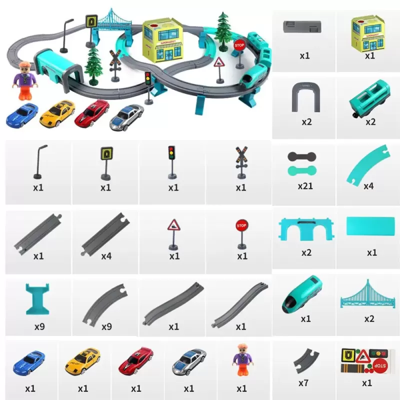 Circuit tren electric City cu accesorii, 92 piese, DIY, +3 ani