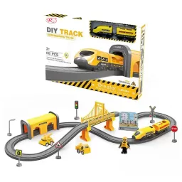 Circuit tren electric Engineering cu accesorii, 66 piese, DIY, +3 ani