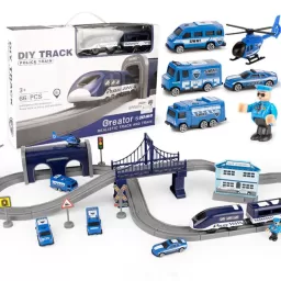 Circuit tren electric Police cu accesorii, 66 piese, DIY, +3 ani
