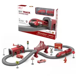 Circuit tren electric Fire Police cu accesorii, 66 piese, DIY, +3 ani