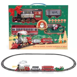 Circuit Tren Electric cu lumini, sunete realistice si abur, 400cm, 29 piese