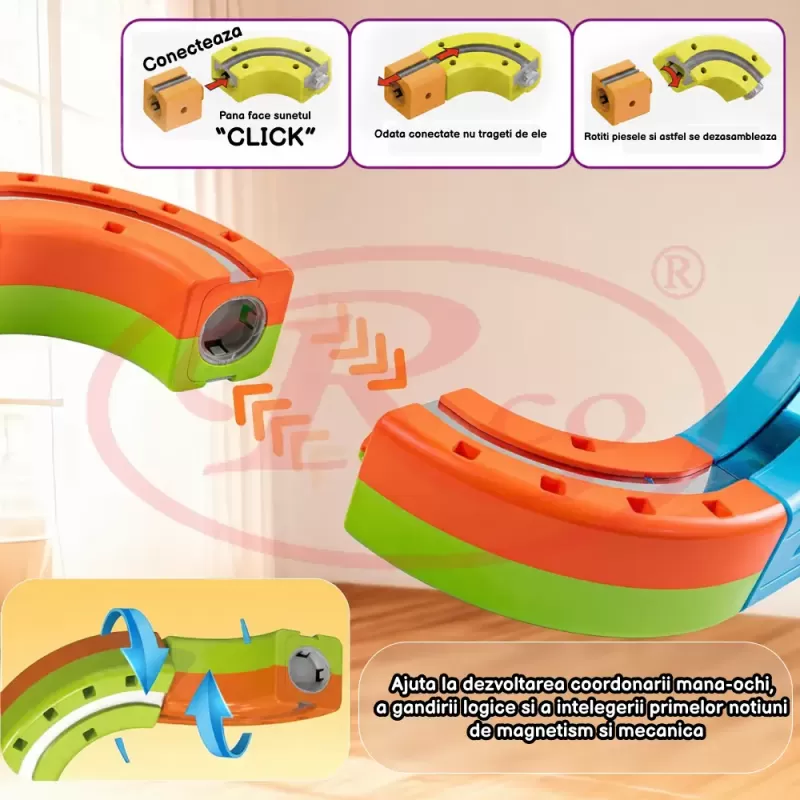 Circuit Trenulet Electric 3D Magnetic – 81 Piese, USB, Lumini | Set Constructie STEM pentru Copii, TR1020
