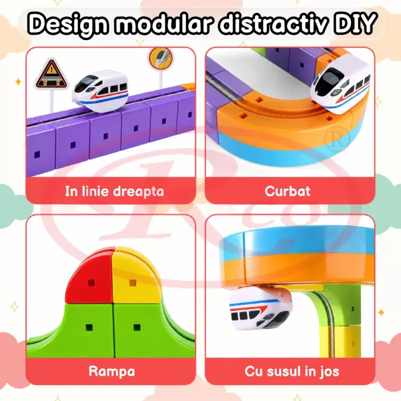 Circuit Trenulet Electric 3D Magnetic – 123 Piese, USB, Lumini | Set Constructie STEM pentru Copii, TR1021