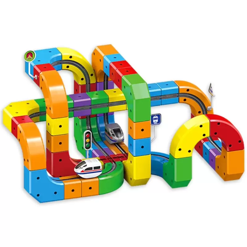 Circuit Trenulet Electric 3D Magnetic – 123 Piese, USB, Lumini | Set Constructie STEM pentru Copii, TR1021