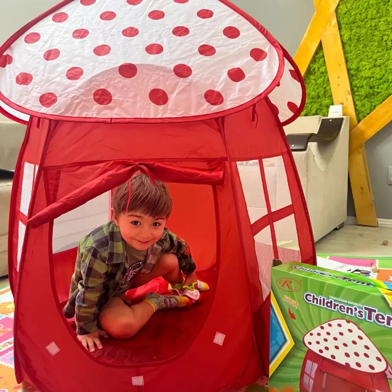 Cort de joaca pentru copii in forma de ciupercuta, rosu, pop-up, 86x86x110 cm