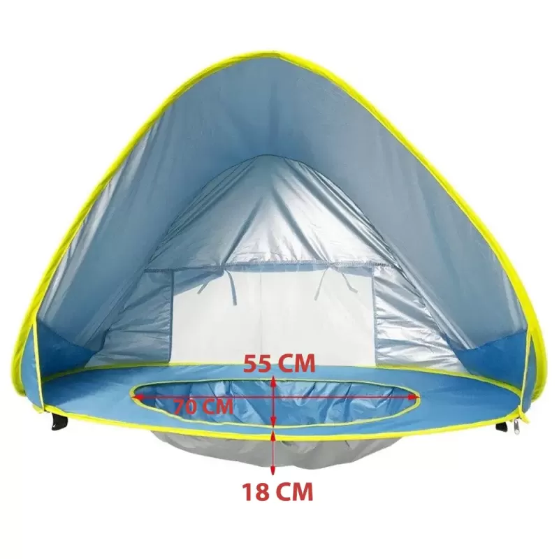 Cort Plaja Pentru Copii Cu Mini Piscina, Protectie Solara, Pop Up, Bleu, 117x79x70cm
