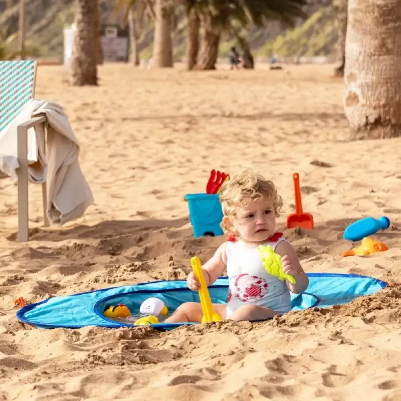 Cort Plaja Pentru Copii Cu Mini Piscina, Protectie Solara, Pop Up, Bleu, 117x79x70cm
