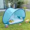 Cort Plaja Pentru Copii Cu Mini Piscina, Protectie Solara, Pop Up, Bleu, 117x79x70cm