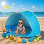 Cort Plaja Pentru Copii Cu Mini Piscina, Protectie Solara, Pop Up, Bleu, 117x79x70cm