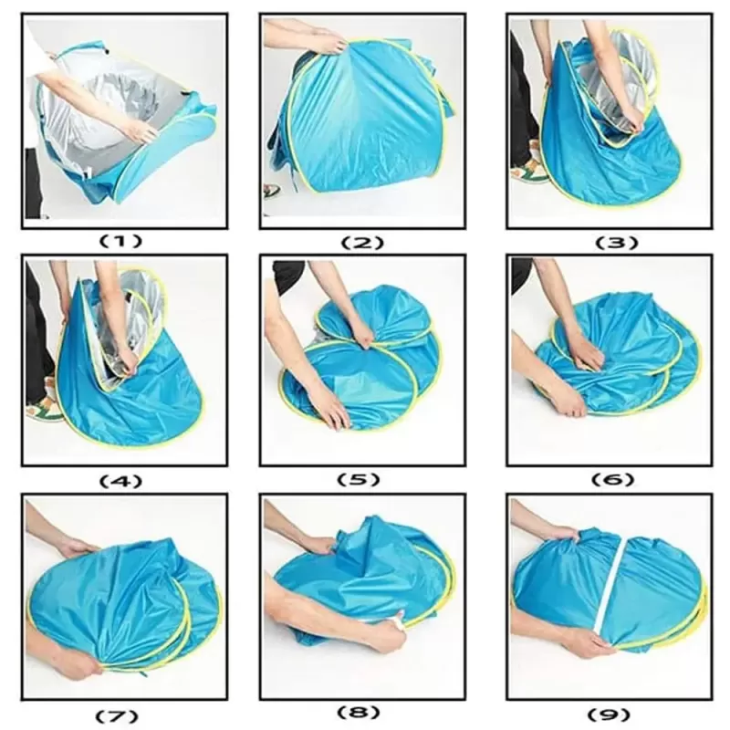 Cort Plaja Pentru Copii Cu Mini Piscina, Protectie Solara, Pop Up, Bleu, 117x79x70cm