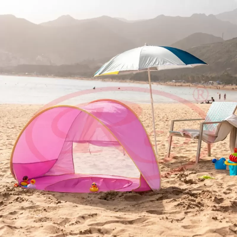 Cort Plaja Pentru Copii Cu Mini Piscina, Protectie Solara, Pop Up, Pink, 117x79x70cm