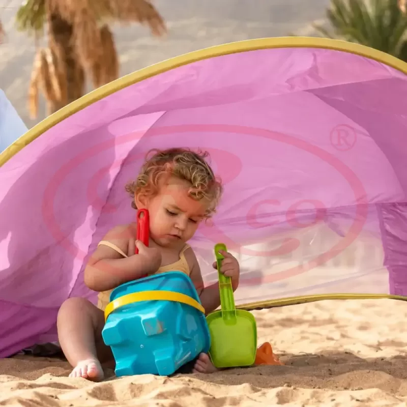 Cort Plaja Pentru Copii Cu Mini Piscina, Protectie Solara, Pop Up, Pink, 117x79x70cm