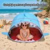 Cort Plaja Pentru Copii Cu Mini Piscina, Protectie Solara, Pop Up, Blue Shark, 120x83x70cm