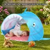 Cort Plaja Pentru Copii Cu Mini Piscina, Protectie Solara, Pop Up, Blue Shark, 120x83x70cm
