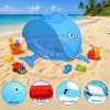 Cort Plaja Pentru Copii Cu Mini Piscina, Protectie Solara, Pop Up, Blue Shark, 120x83x70cm