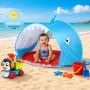 Cort Plaja Pentru Copii Cu Mini Piscina, Protectie Solara, Pop Up, Blue Shark, 120x83x70cm