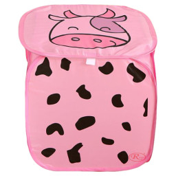 Cos depozitare cu capac pentru jucarii, Vacuta Roz, poliester, 43cm