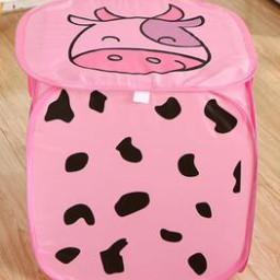 Cos depozitare cu capac pentru jucarii, Vacuta Roz, poliester, 43cm