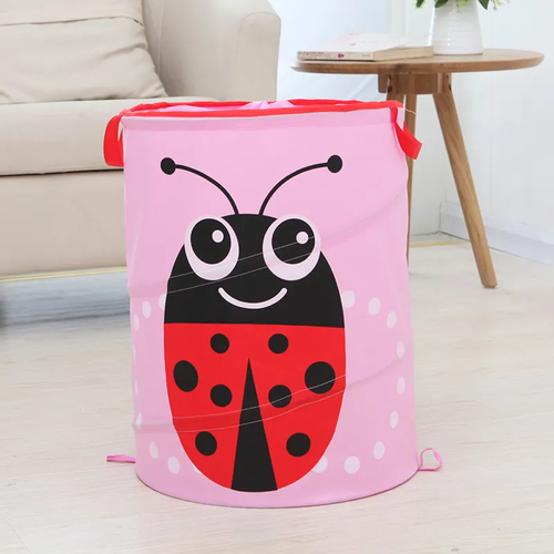 Cos pliabil pentru depozitare jucarii, Pop Up,  Buburuza Roz, poliester, 55 cm