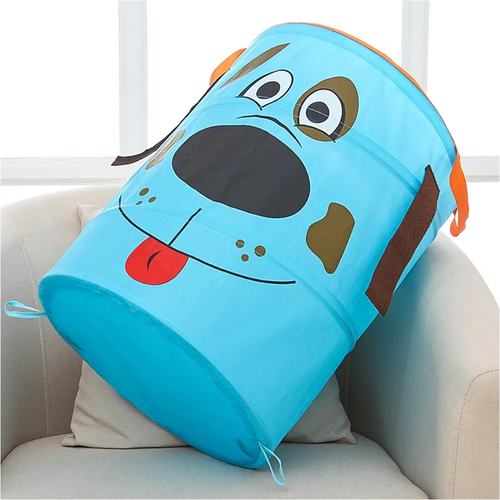 Cos pliabil pentru depozitare jucarii, Pop up, Catelus Albastru, poliester, 55 cm