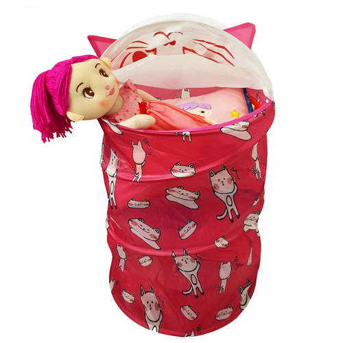 Cos pliabil cu capac si asamblare Pop Up pentru depozitare jucarii, Cute Cat 45 x 35 cm, 60