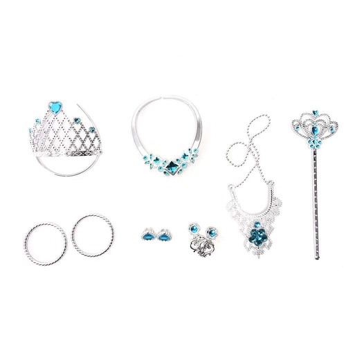 Set Tiara cu bagheta magica, coliere, bratari, cercei si inele, din plastic, pentru printese, 9 piese