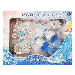 Set Tiara cu bagheta magica, papucei, colier, cercei si inele, din plastic, pentru printese, 7 piese