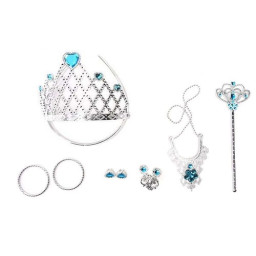 Set Tiara cu bagheta magica, colier, bratari, posetuta cercei si inele, din plastic, pentru printese, 9 piese