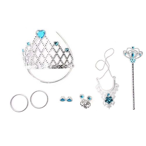 Set Tiara cu bagheta magica, colier, bratari, posetuta cercei si inele, din plastic, pentru printese, 9 piese