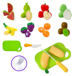 Set fructe de taiat din plastic, cu banda Velcro, multicolor, mix 10 piese, +3 ani