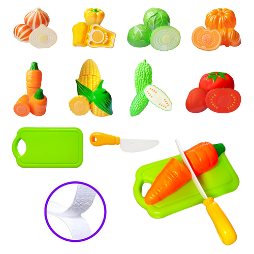 Set legume de taiat din plastic, cu banda Velcro, multicolor, mix 10 piese, +3 ani