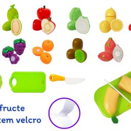 Set fructe de taiat din plastic, cu banda Velcro, multicolor, mix 15 piese, 3+ ani