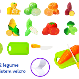 Set legume de taiat din plastic, cu banda Velcro, multicolor, mix 15 piese, +3 ani