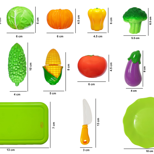 Set legume de taiat din plastic, cu banda Velcro, multicolor, mix 15 piese, +3 ani