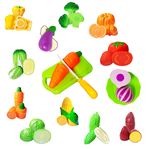 Set legume de taiat din plastic, cu banda Velcro, multicolor, mix 15 piese, +3 ani
