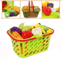 Set jucarii pentru copii cos cu fructe si legume de taiat, Super Market, 20 piese