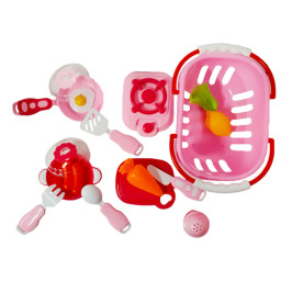Set jucarii pentru copii cos cu accesorii bucatarie si alimente, Super Market Mixt,18 piese