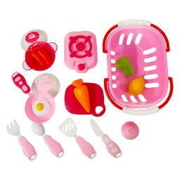 Set jucarii pentru copii cos cu accesorii bucatarie si alimente, Super Market Mixt,18 piese